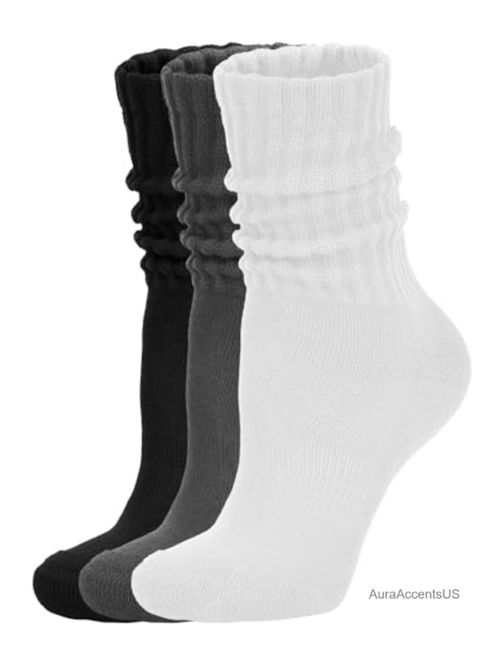 Womens Slouch Crew Socks 3-Pack Cotton Blend Ribbed Boot Calf